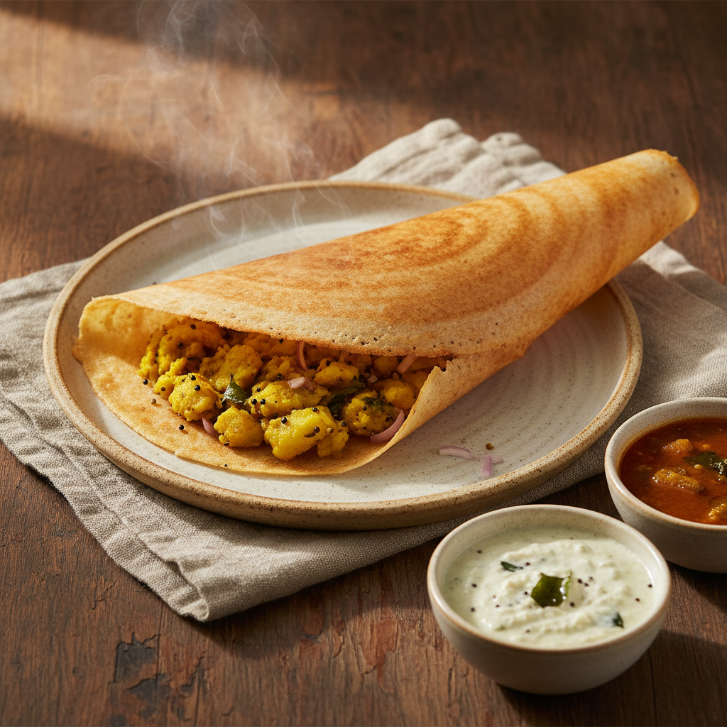 Masala Dosa: Fermented Batter, Crisp Shell, Spiced Potato Filling