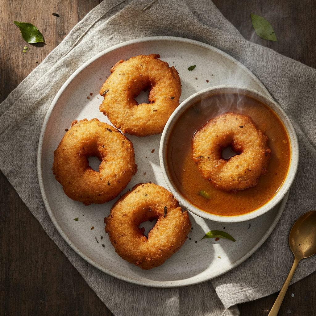 Medu Vada: South India's Crispy Urad Dal Doughnuts with Sambar