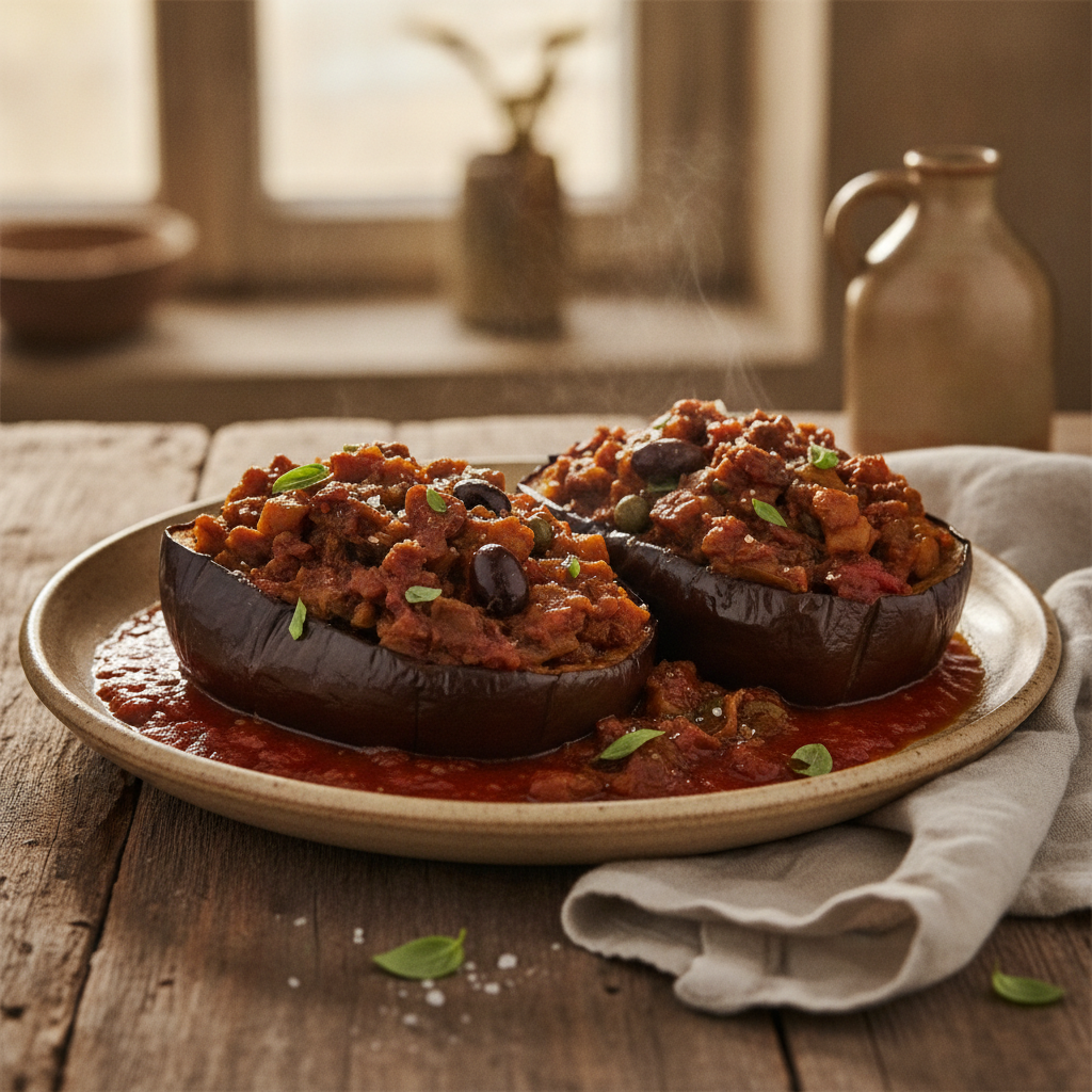 Melanzane Ripiene: Sicilian Stuffed Eggplant with Anchovy and Capers