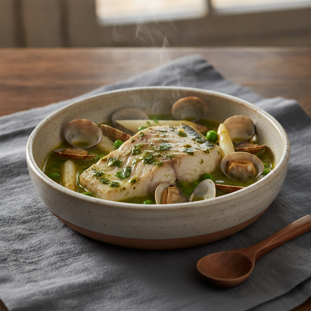 Merluza a la Vasca — Basque Hake in Green Sauce with Clams