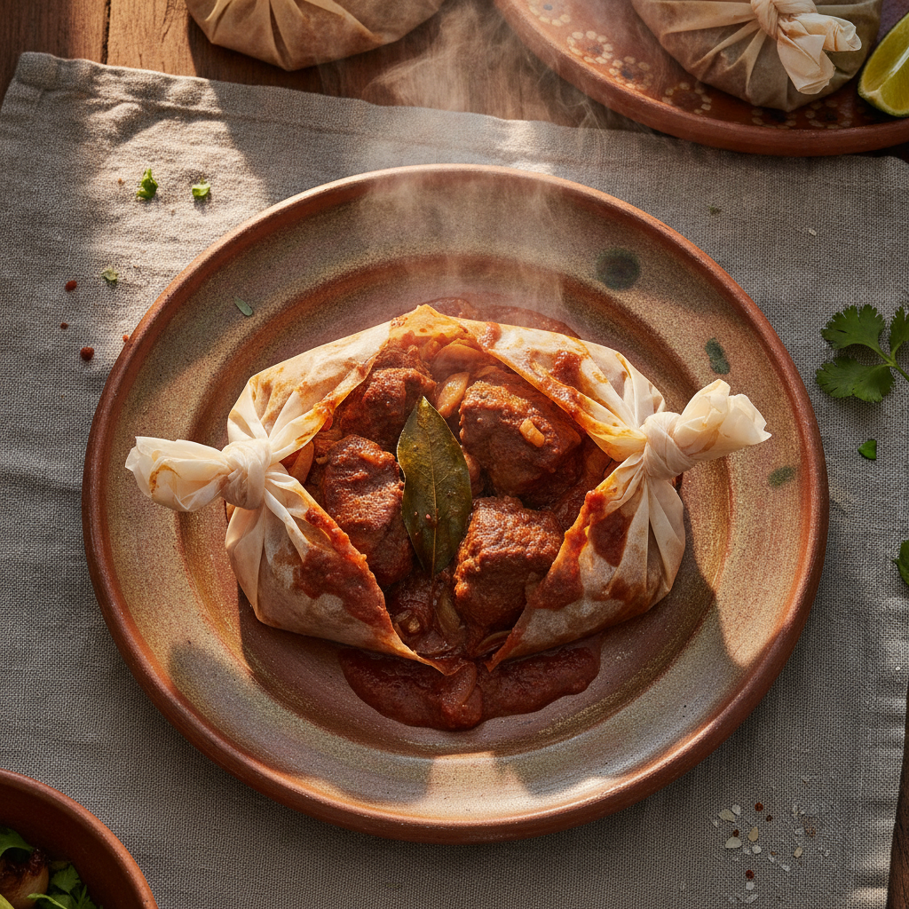 Mixiotes de Carnero — Hidalgo Lamb Steamed in Maguey Paper