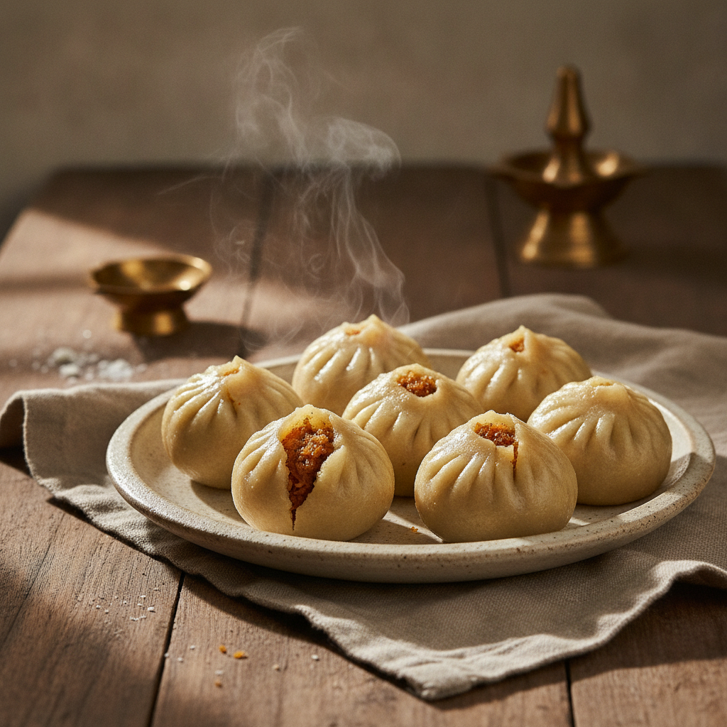Modak: Steamed Sweet Coconut Jaggery Dumplings