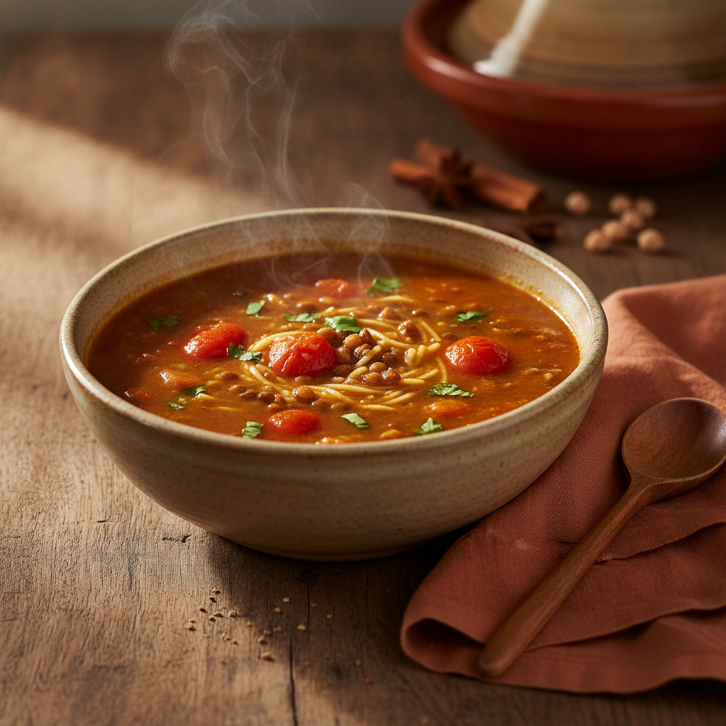 Hearty Moroccan Harira Lentil and Tomato Soup