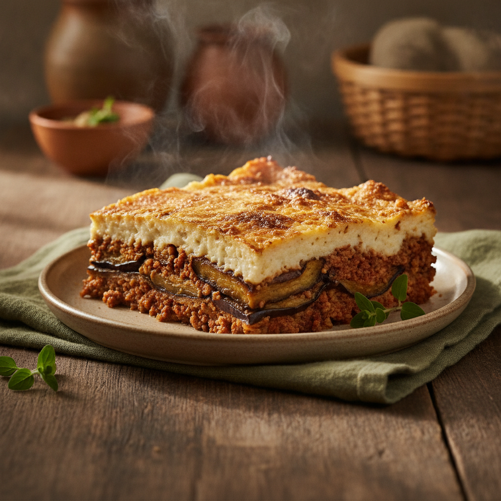Moussaka — Eggplant, Spiced Lamb, Béchamel