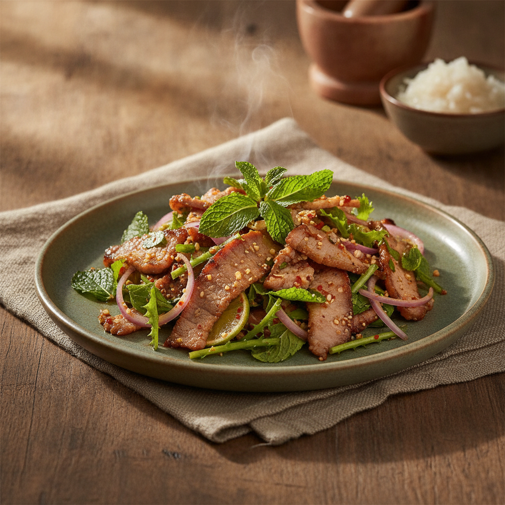Spicy Grilled Pork Waterfall Salad with Mint