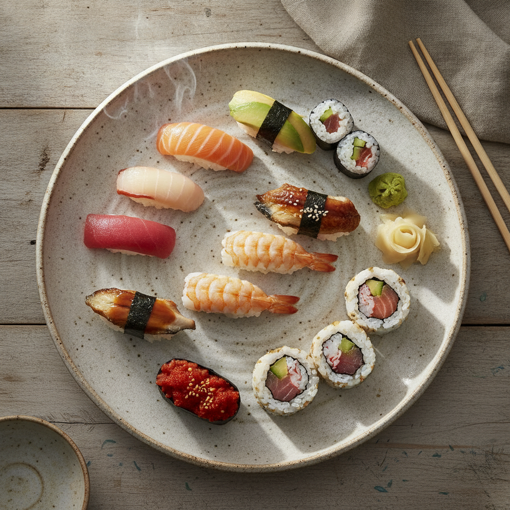 Assorted Nigiri and Maki Sushi Rolls