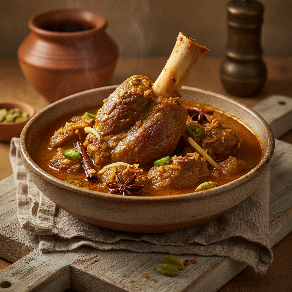 Nihari — Slow-Braised Mutton Shank with Bone Marrow and Morning Spices
