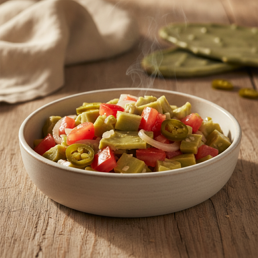 Nopalitos a la Mexicana — Cactus Paddles with Tomato, Onion, and Chile