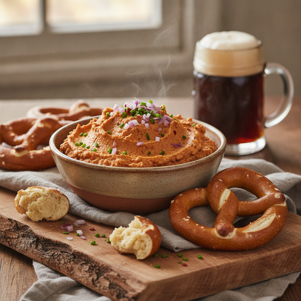 Spicy Bavarian Cheese Spread with Pretzels