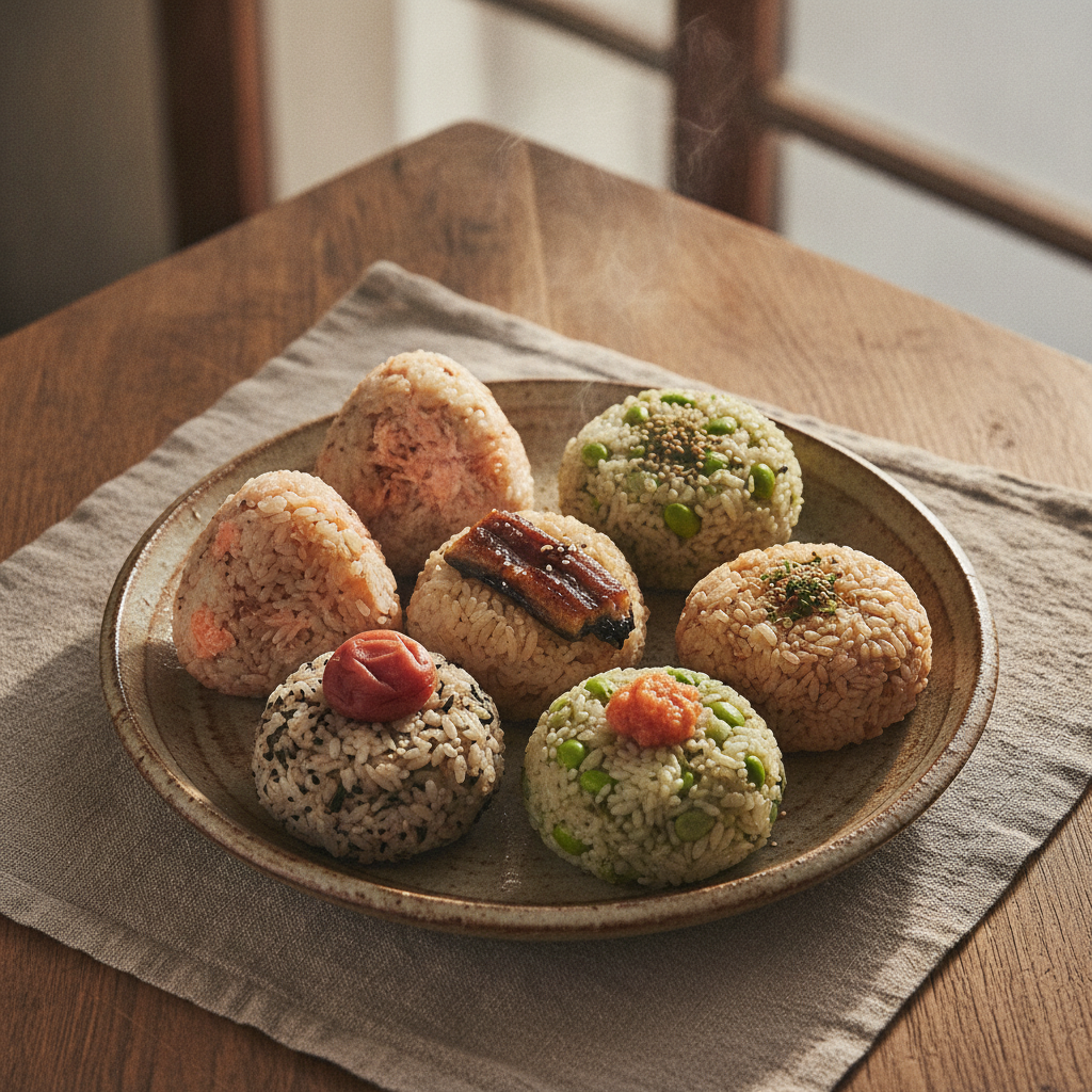 Hand Formed Rice Balls With Various Fillings