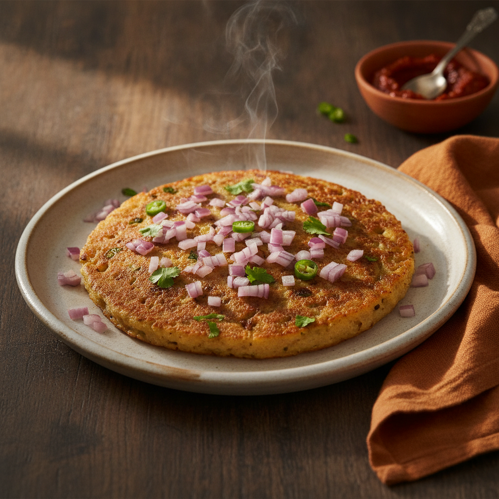 Onion Uttapam: Savory Rice and Lentil Pancake