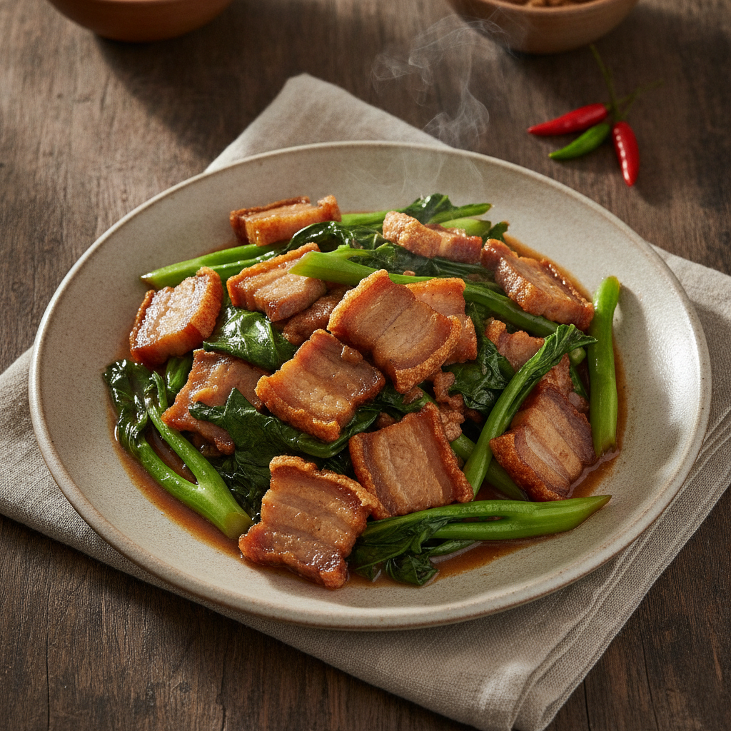 Stir-fried Chinese Broccoli with Crispy Pork
