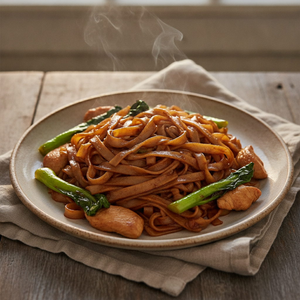 Stir Fried Wide Rice Noodles with Dark Soy Sauce