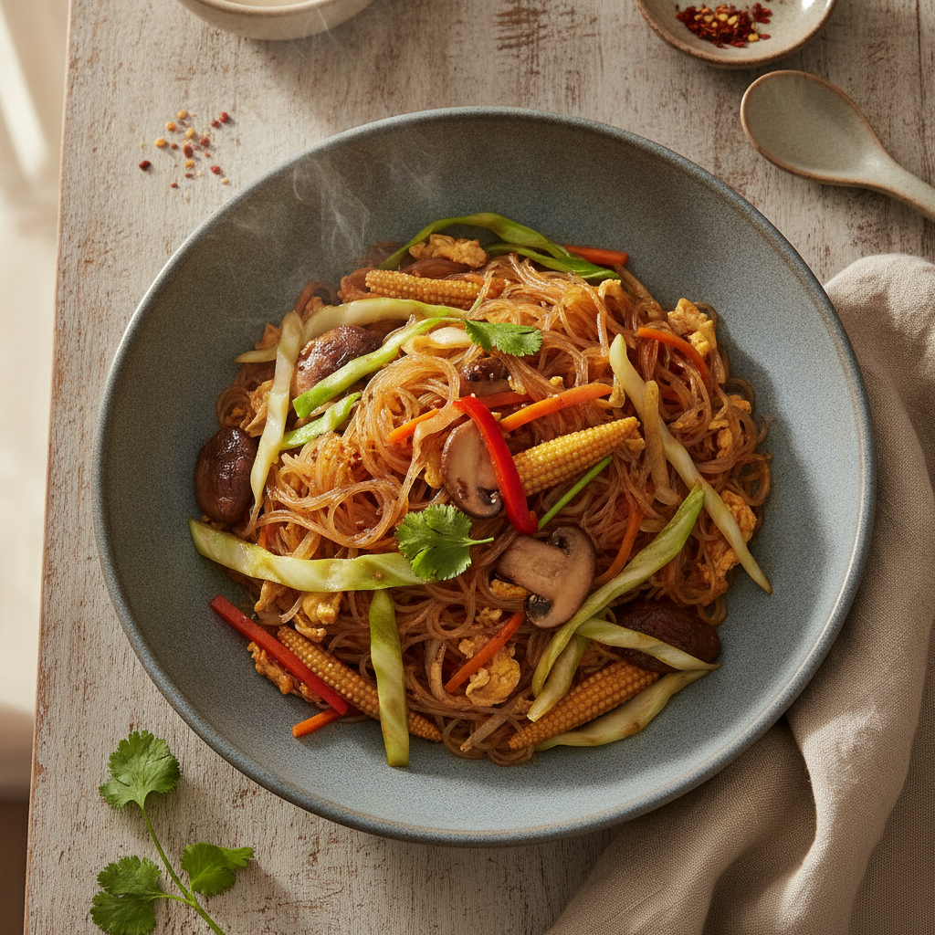 Stir-fried Glass Noodles with Vegetables and Egg
