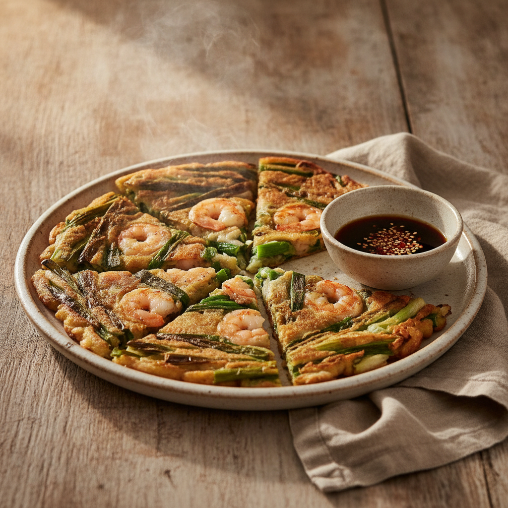 Savory Korean Green Onion Pancake with Dipping Sauce