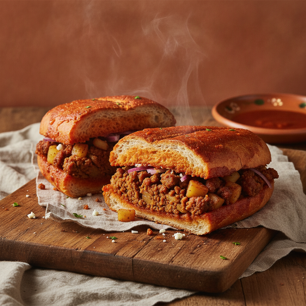 Pambazos Guajillo Dipped Potato Chorizo Sandwich