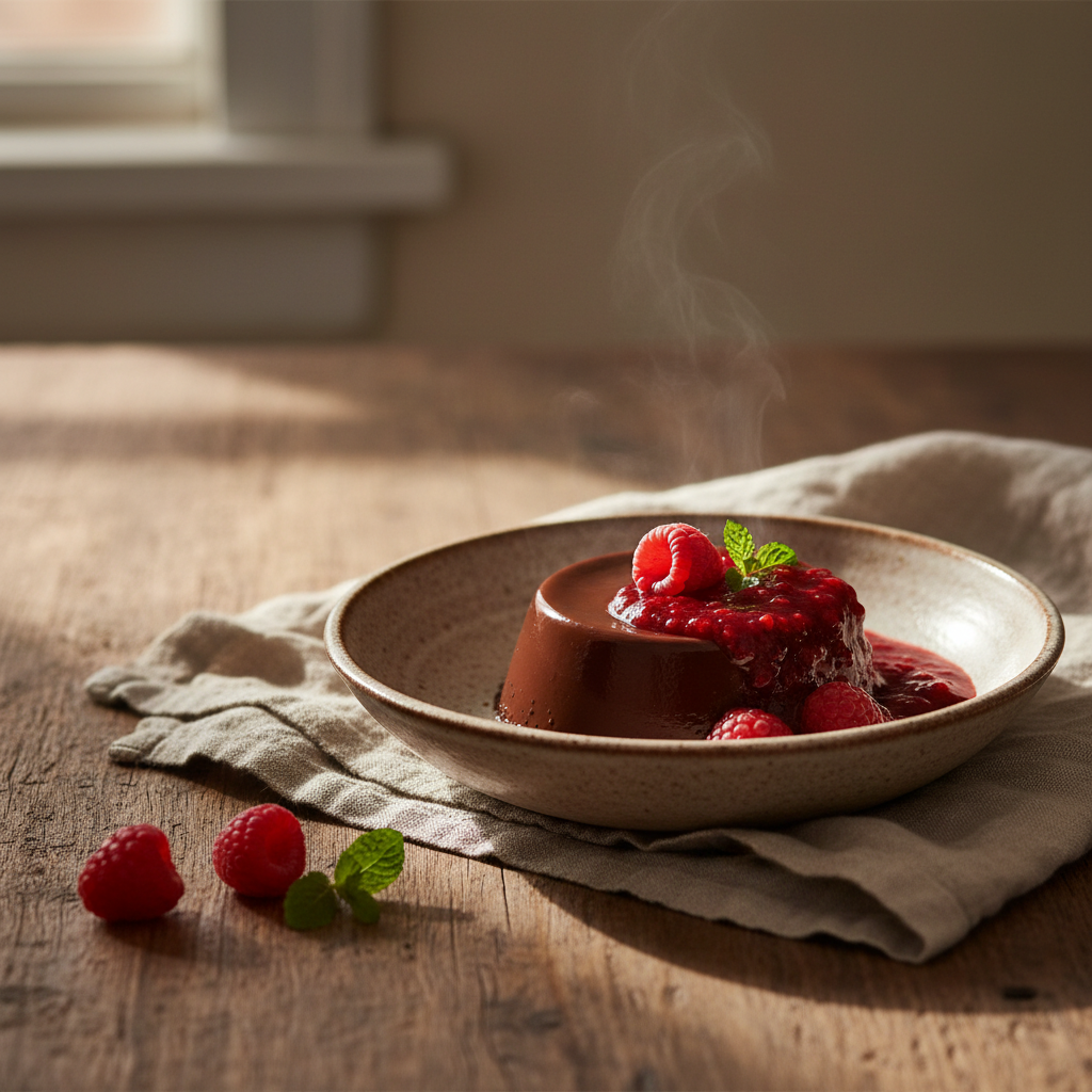 Dark Chocolate Panna Cotta with Raspberry Coulis