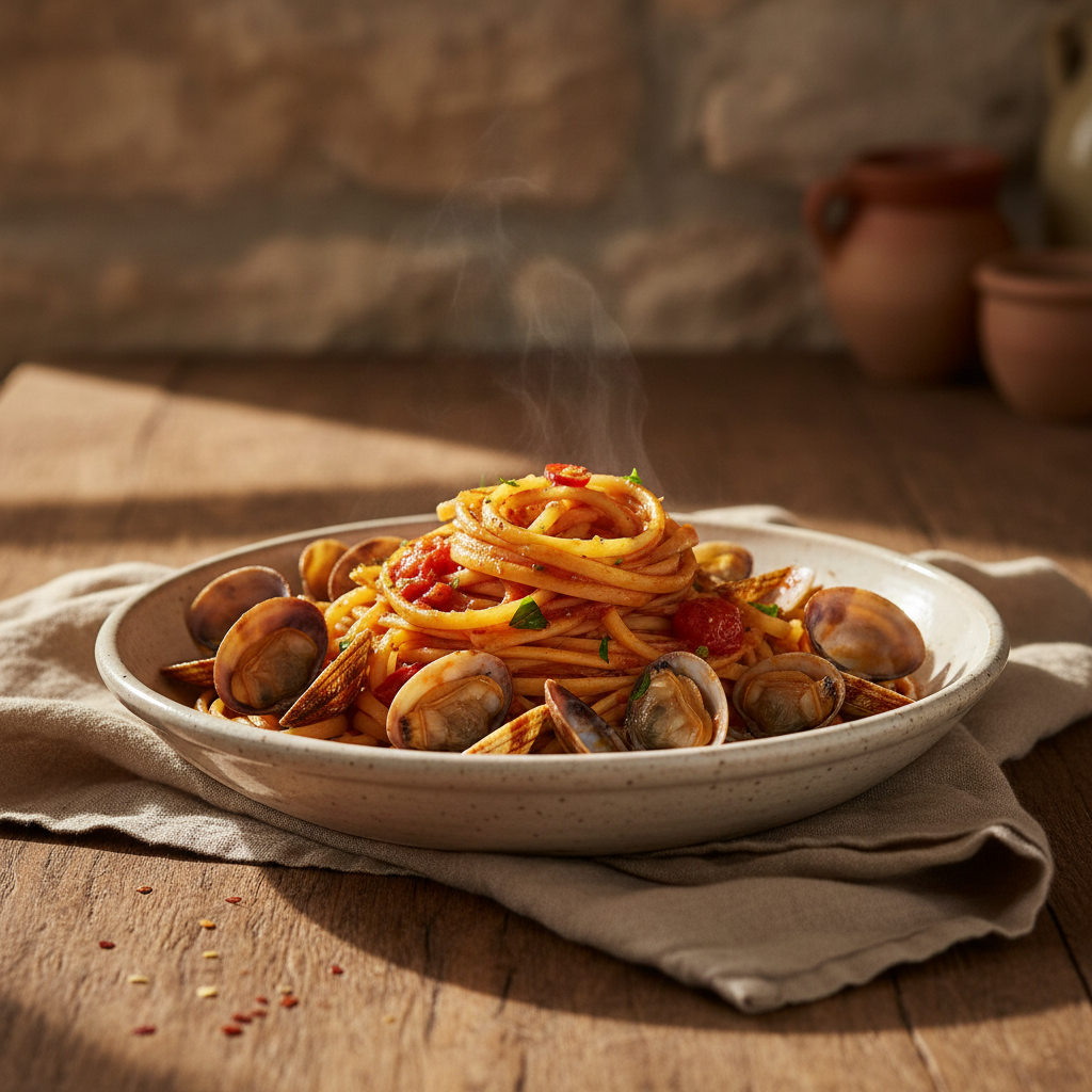 Pasta alle Vongole in Rosso — Clams, Tomato, and Barely-There Chili