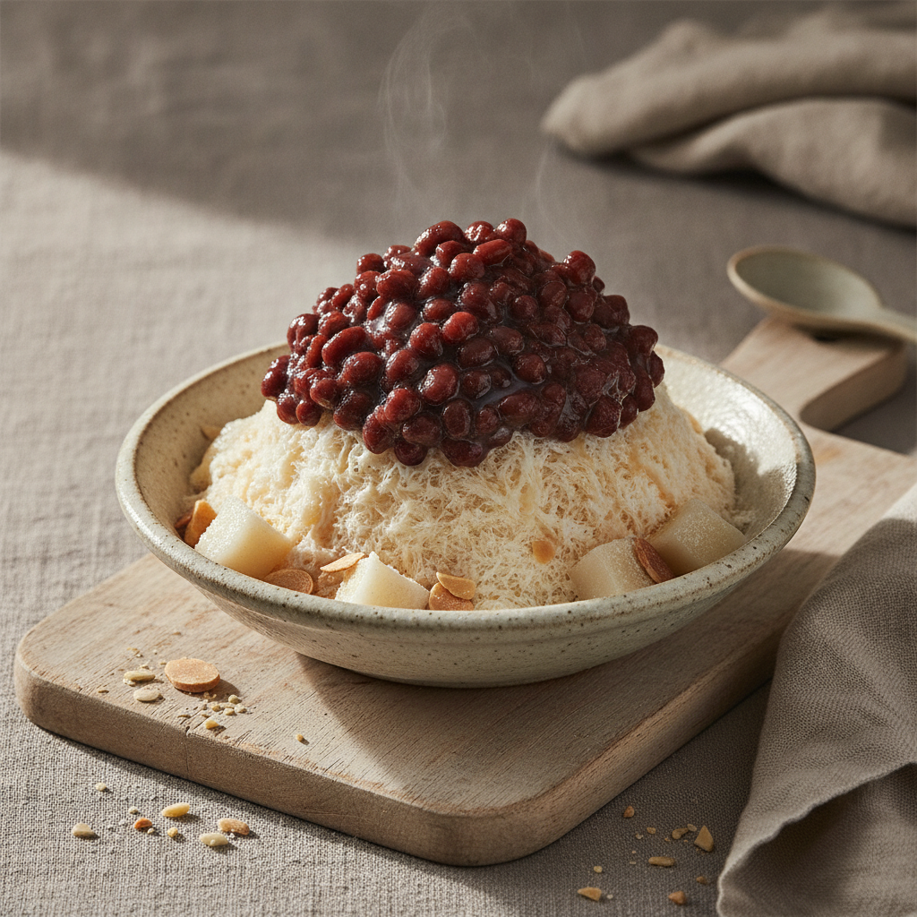 Sweet Shaved Ice Dessert with Red Beans and Toppings