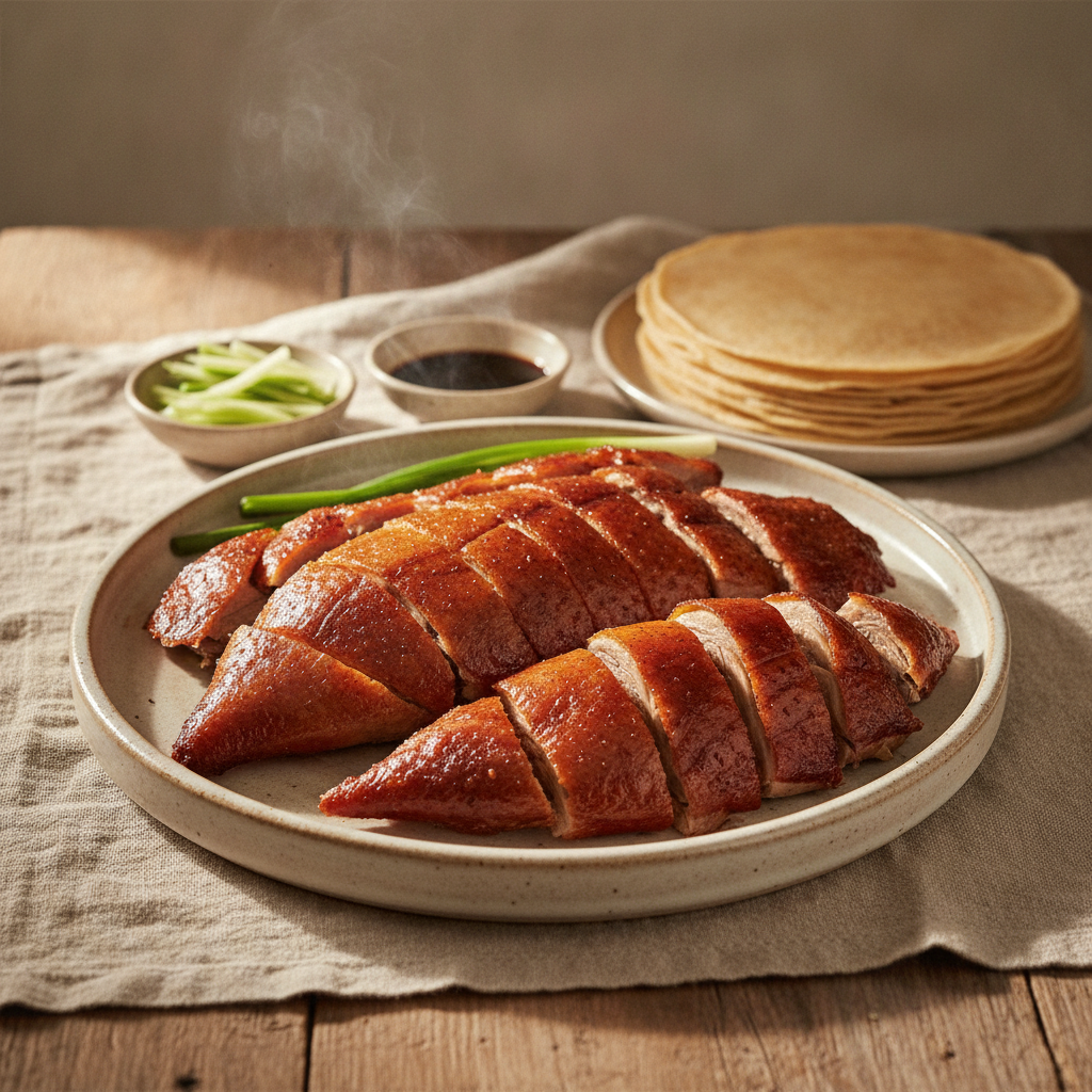 Peking Roast Duck with Crispy Skin and Pancakes