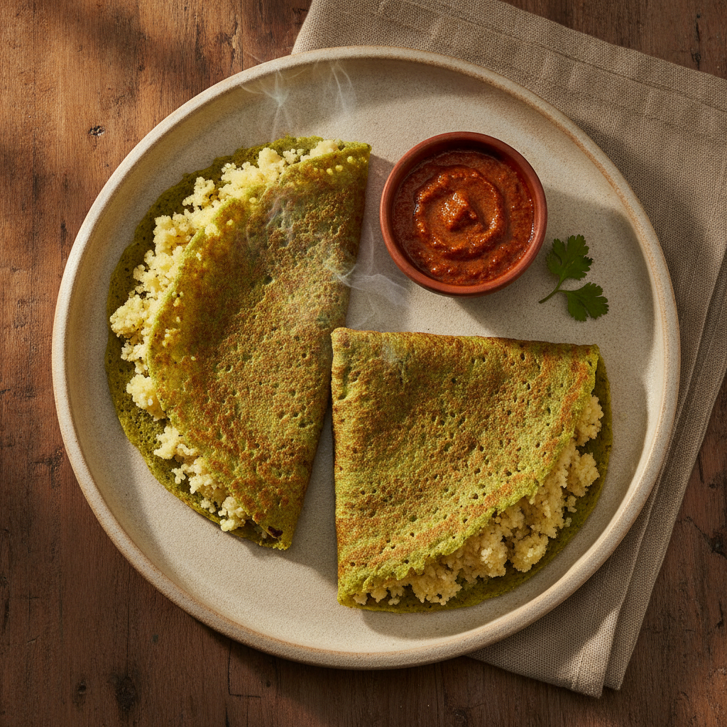 MLA Pesarattu with Upma: Andhra's Crispy Green Moong Crepes Stuffed with Rava
