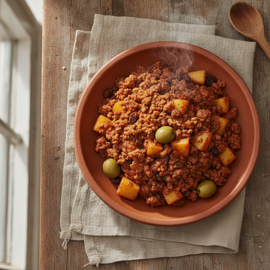 Picadillo — Central Mexican Ground Beef with Potato, Olives, and Raisins