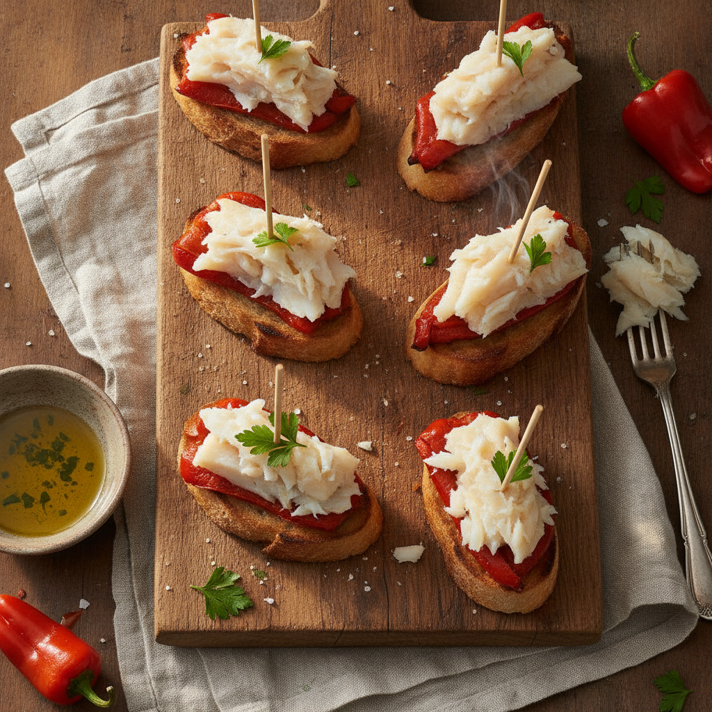 Pintxos de Bacalao con Pimientos — Basque Salt Cod and Pepper Bites