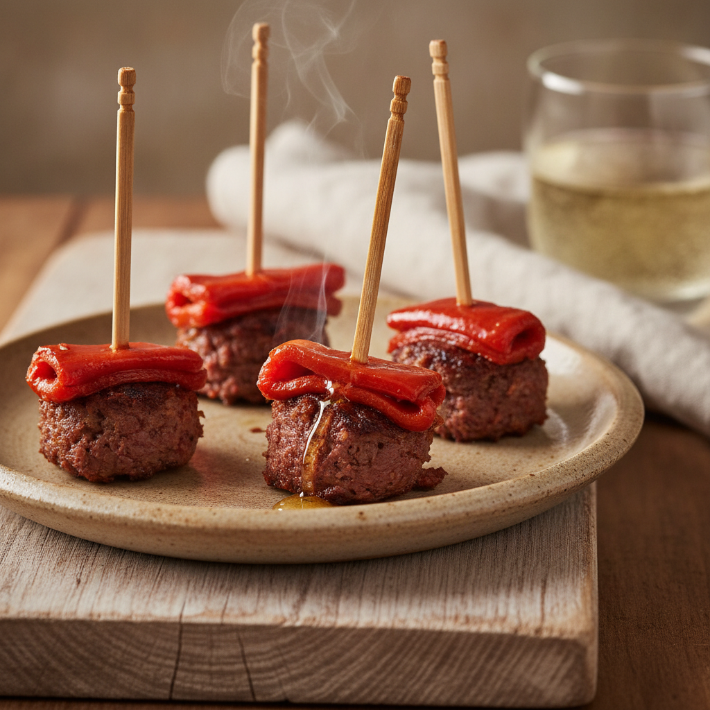 Pintxos de Morcilla y Piquillo (Basque Blood Sausage Bites with Piquillo Peppers)