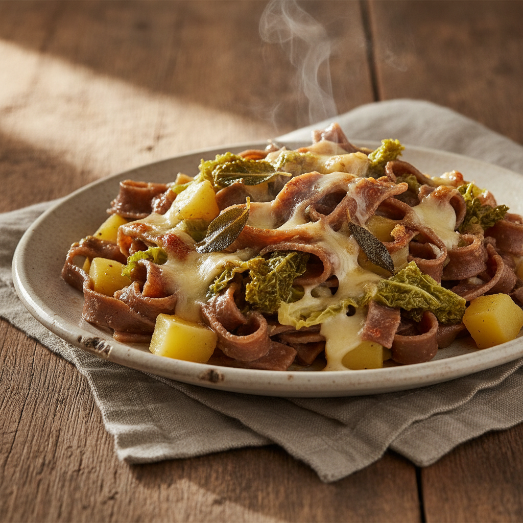 Valtellina Pizzoccheri — Buckwheat Ribbons, Savoy Cabbage, and Two Cheeses