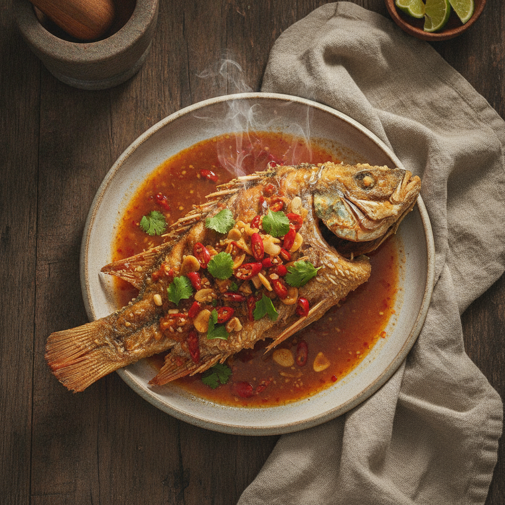 Crispy Fried Fish with Three Flavor Sauce