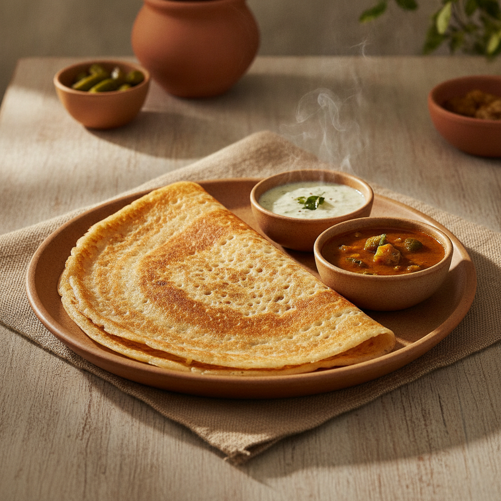 Plain Dosa: Crispy Fermented Rice and Lentil Crepe