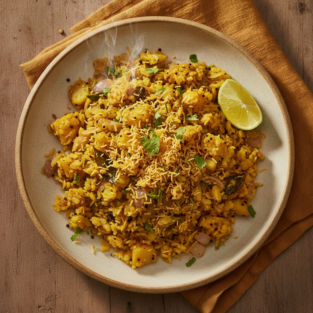 Kanda Batata Poha — Maharashtrian Flattened Rice with Mustard Seeds and Lime