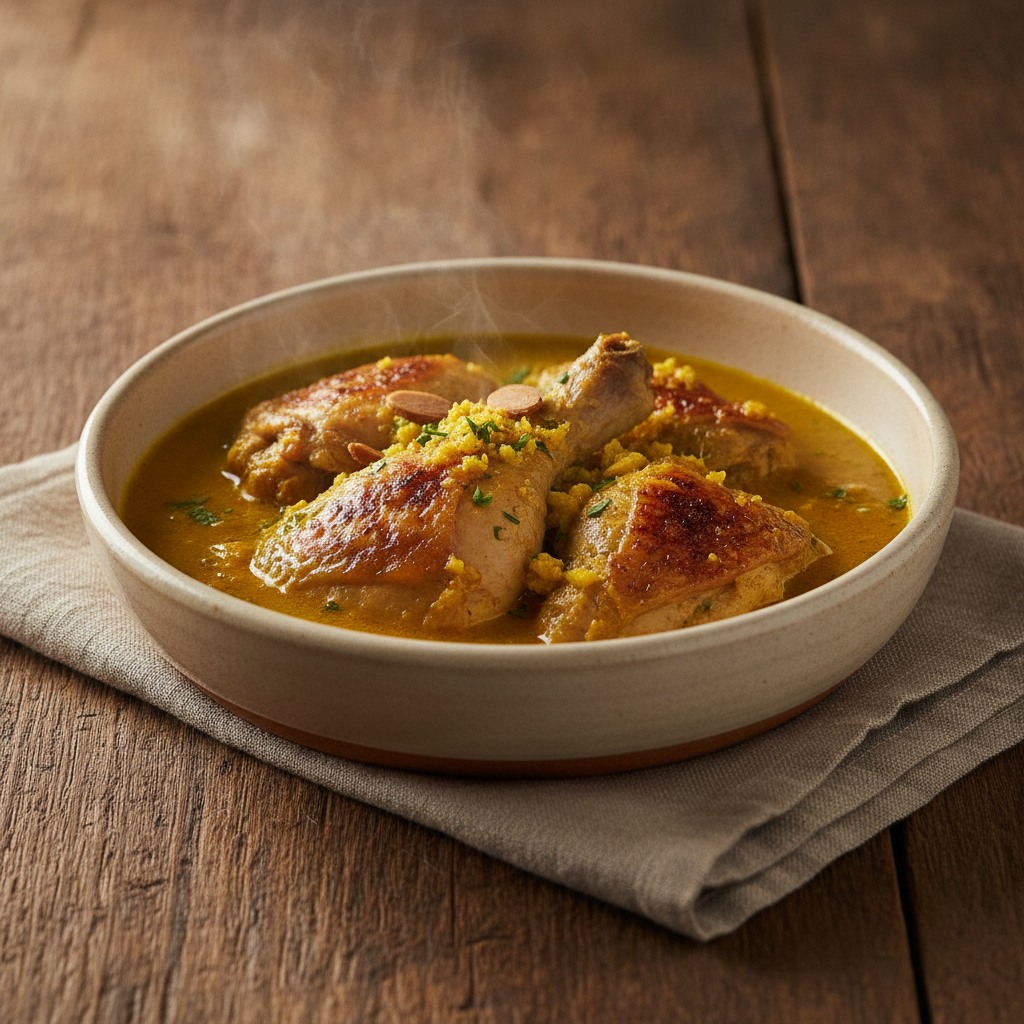 Pollo en Pepitoria: Spanish Chicken Braised in Saffron-Almond Sauce
