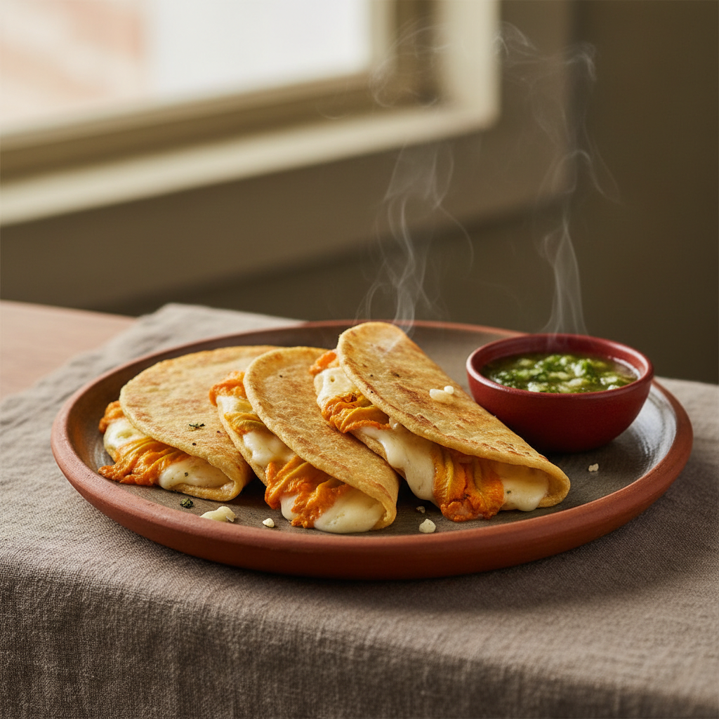 Quesadillas de Flor de Calabaza — Squash blossom and Oaxacan cheese