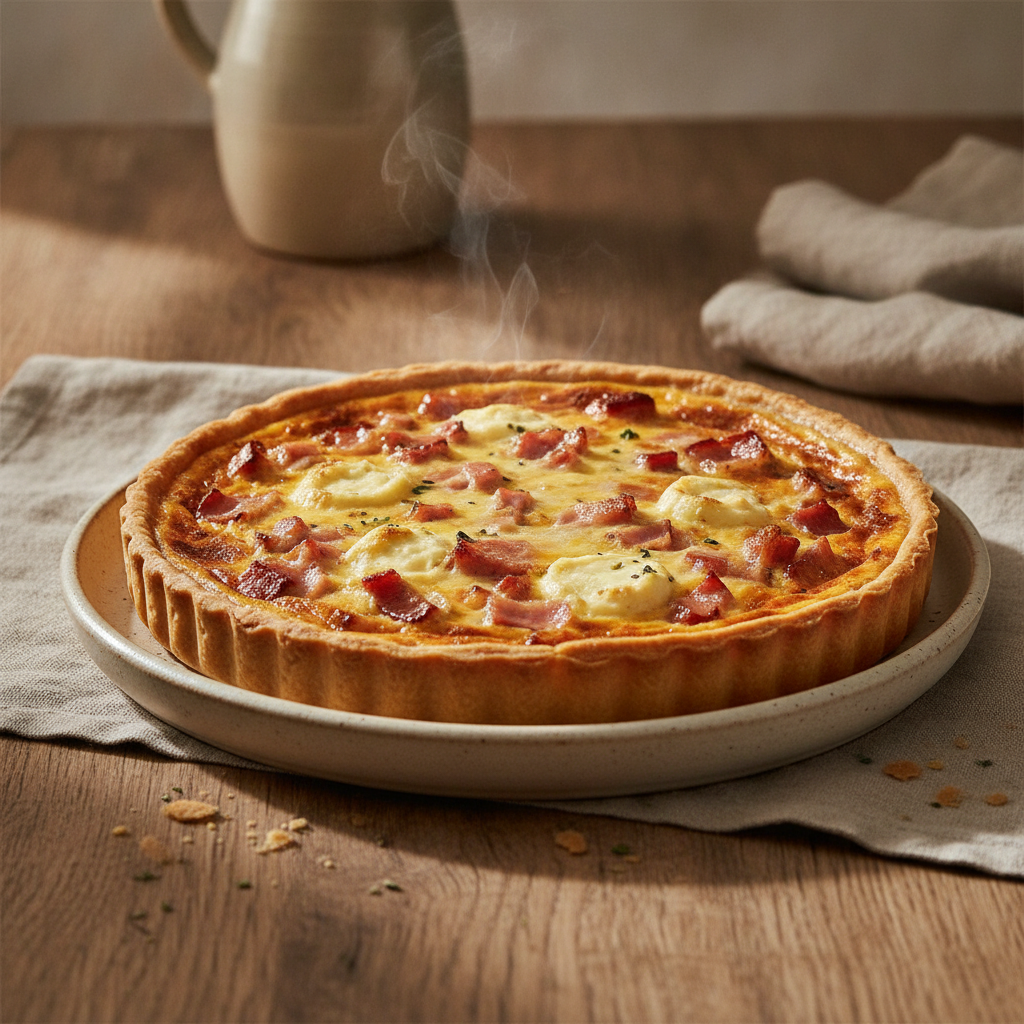 Savory Tart with Bacon Ham and Creamy Cheese