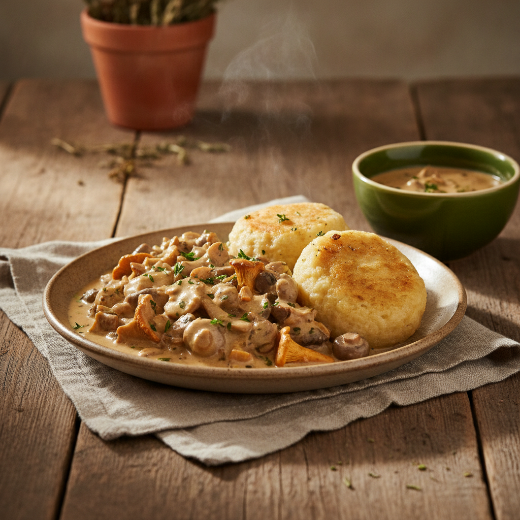 Creamy Mushroom Sauce with Bread Dumplings