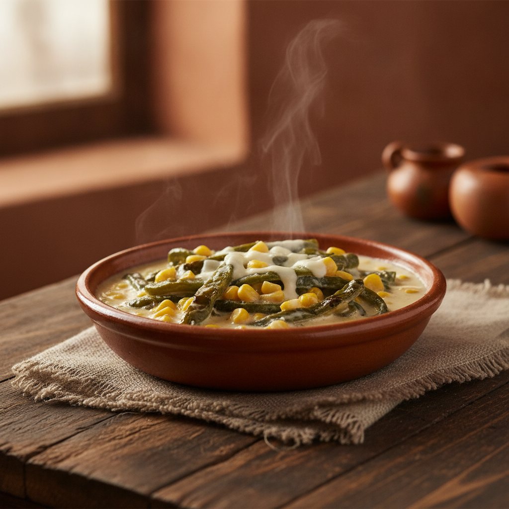 Rajas con Crema y Maíz — Roasted Poblano Strips in Cream with Corn