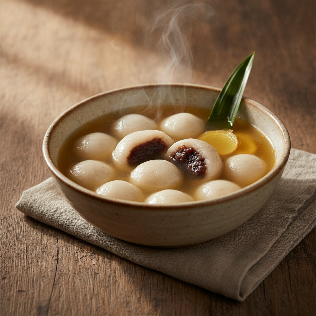 Red Bean Tang Yuan in Ginger Soup — Chewy Dumplings, Warming Broth