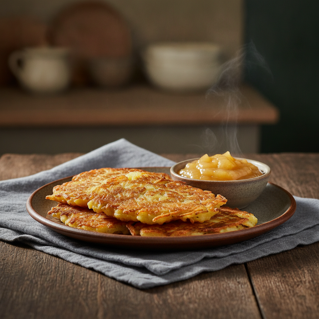 Crispy Potato Fritters Served with Apple Sauce