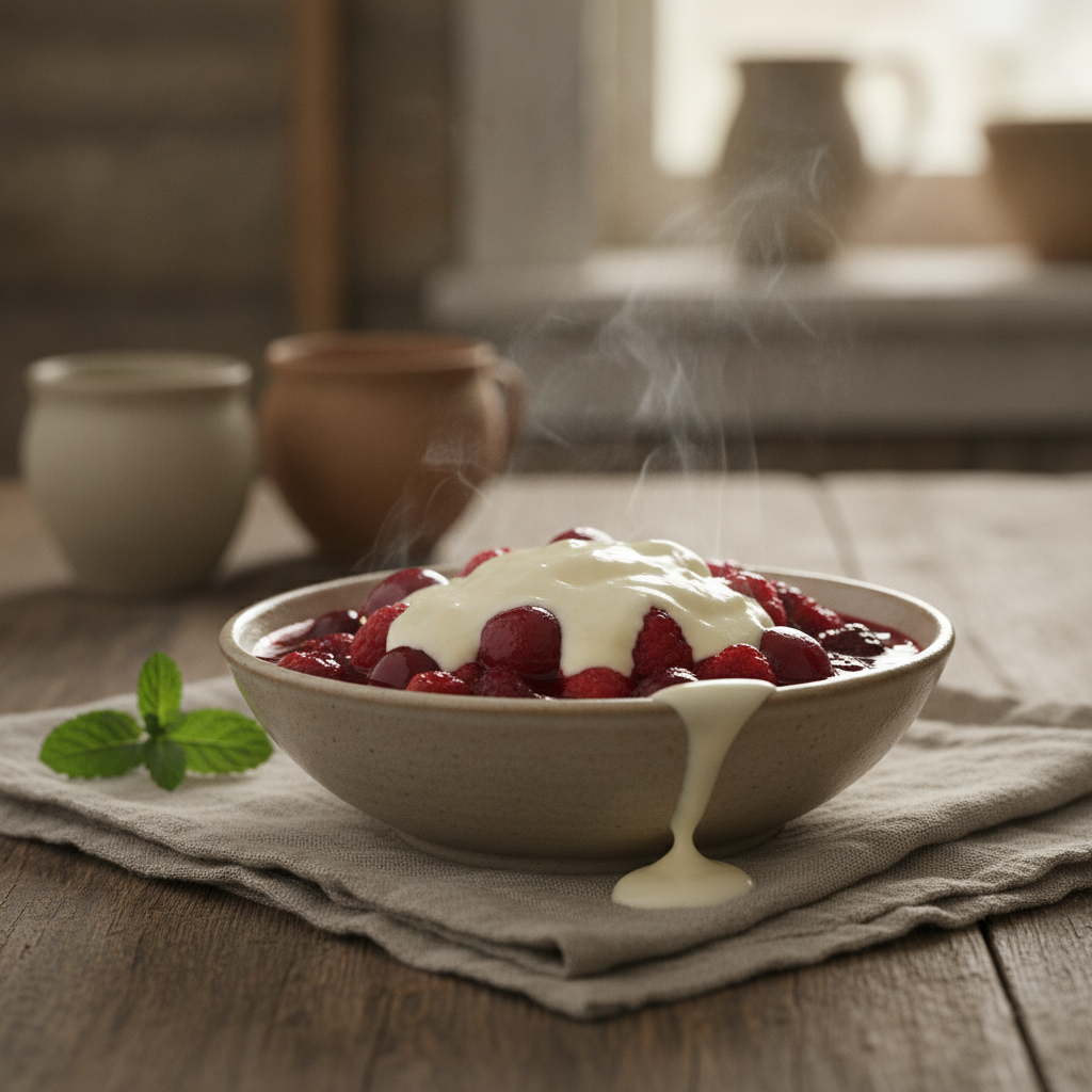 Refreshing Red Berry Pudding with Vanilla Cream
