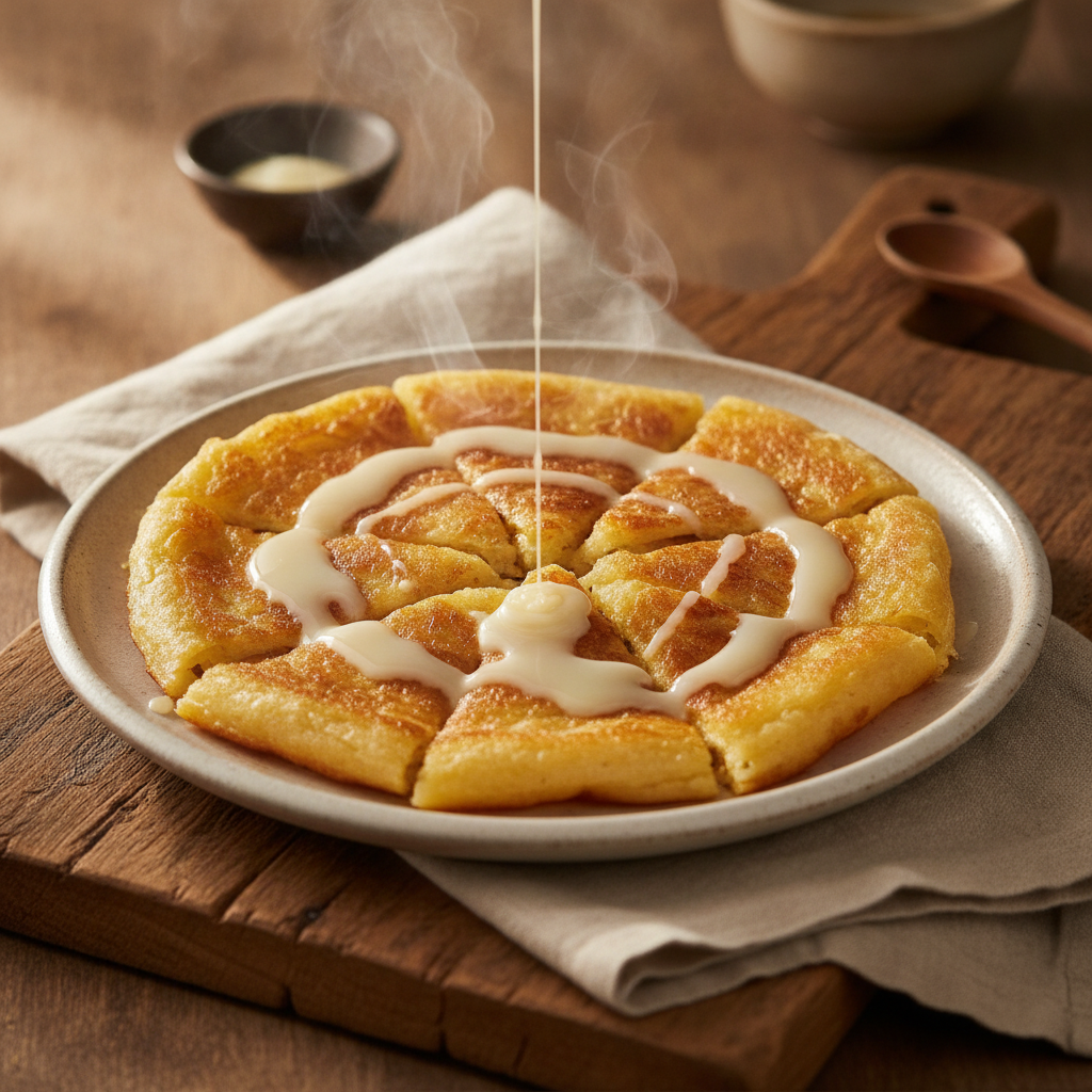 Crispy Banana Pancake with Sweet Condensed Milk Drizzle