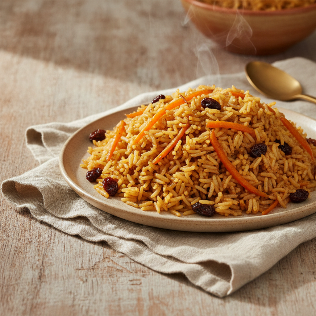 Spiced Bukhari Rice with Carrots and Raisins