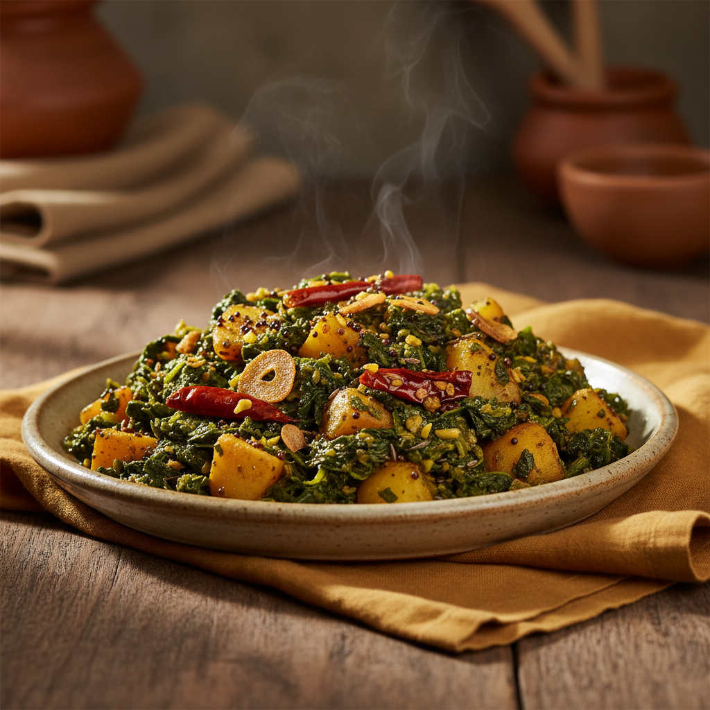 Saag Aloo: Mustard Greens and Potato With a Proper Tadka