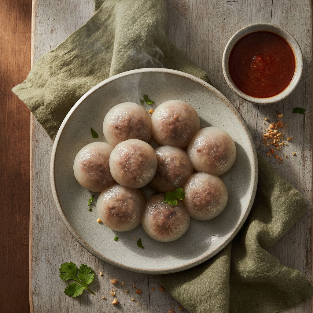 Steamed Tapioca Balls with Savory Minced Pork Filling