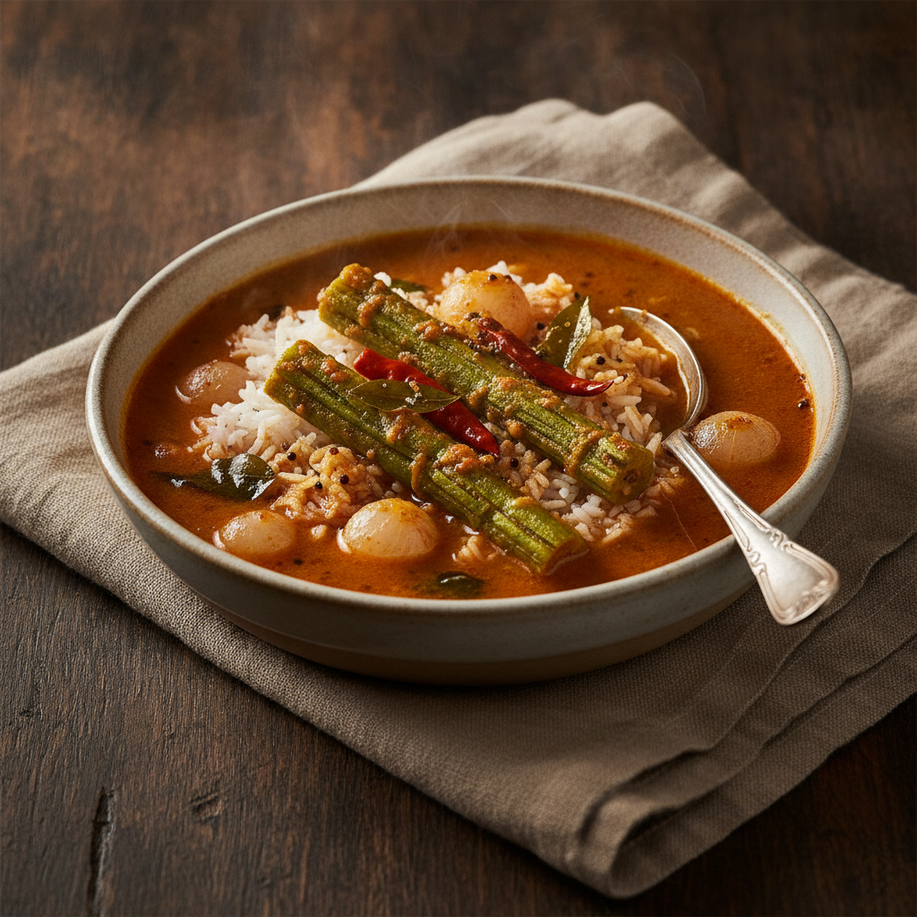 South Indian Sambar with Drumsticks, Pearl Onions, and the Right Tadka