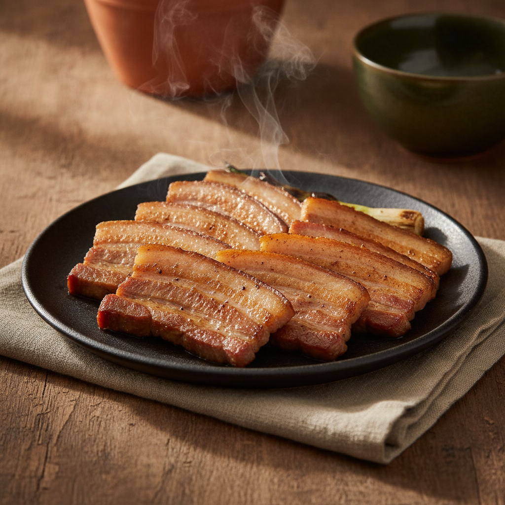 Grilled Thick Slices of Unseasoned Pork Belly