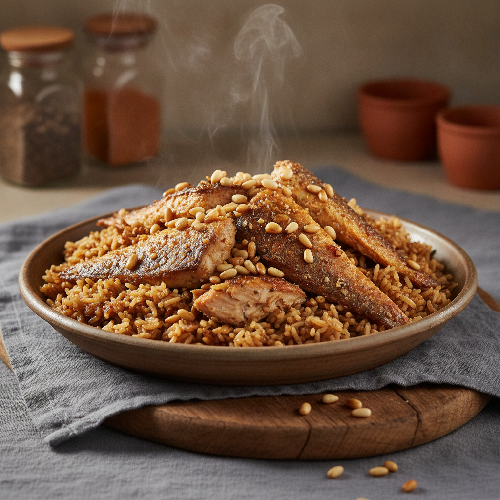 Flavorful Spiced Fish and Rice with Pine Nuts