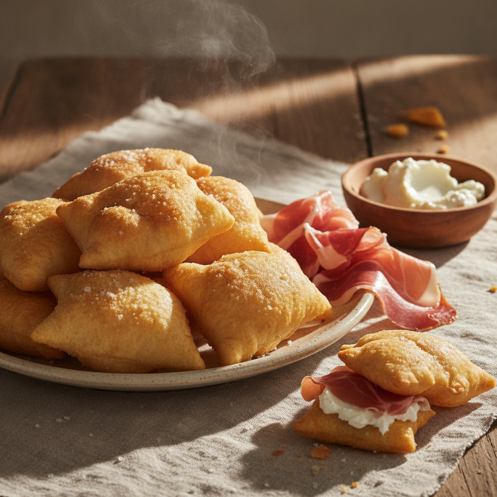 Crispy, Golden Sgabei with Prosciutto and Stracchino