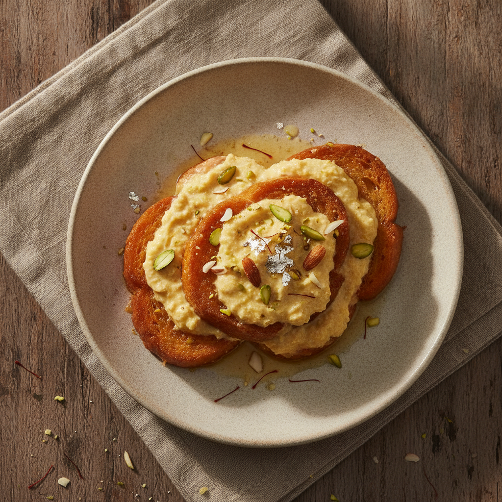 Shahi Tukda — Royal Mughlai Bread Pudding with Saffron Rabri