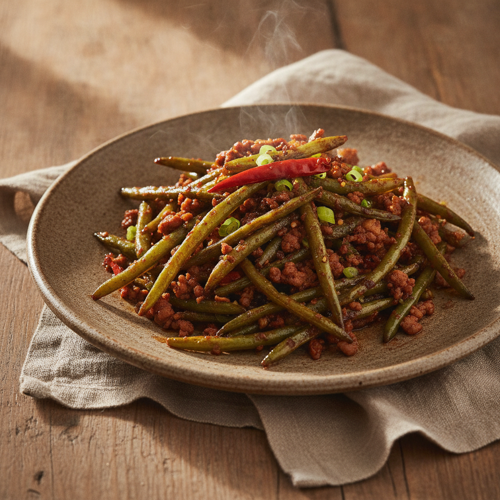 Sichuan Dry Fried Green Beans with Ground Pork